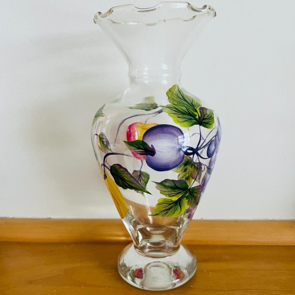 TRACEY PORTER Pair of Hand Painted Glass Vases with Fruit EUC - Picture 8 of 12